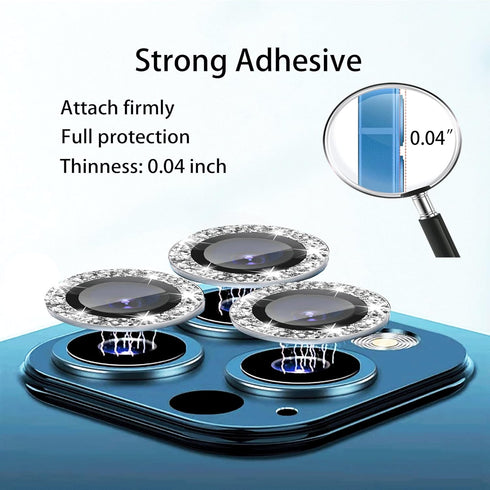 Nothers Bling Camera Lens Protector 3 Pack for iPhone 12/12 Pro/12 Mini/11/11 Pro/11 Max, HD Tempered Glass, Silver.