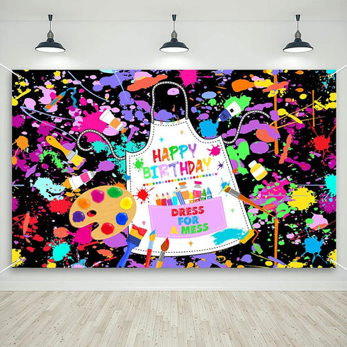 Mocsicka Art Paint Birthday Banner for Kids - Colorful Graffiti Splatter Art Photography Background