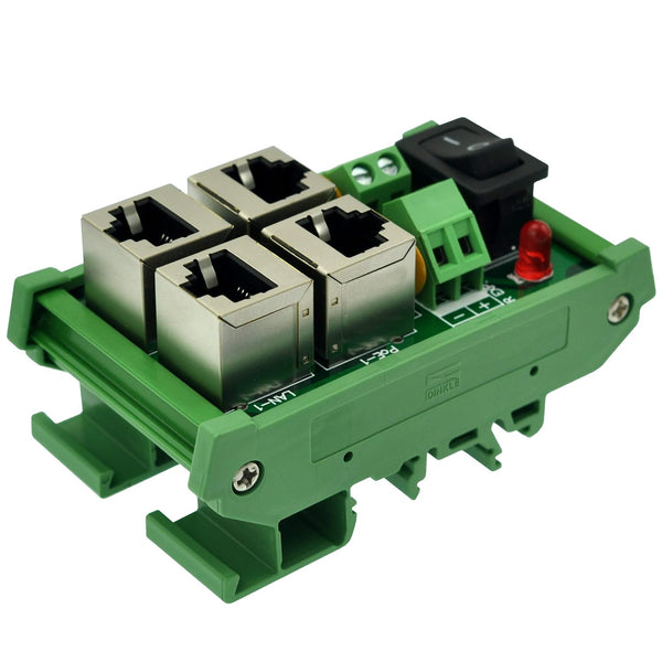 CZH-LABS DIN Rail Mount 2 Ports Passive RJ45 PoE Power Injection Board, Power Over Ethernet Injector