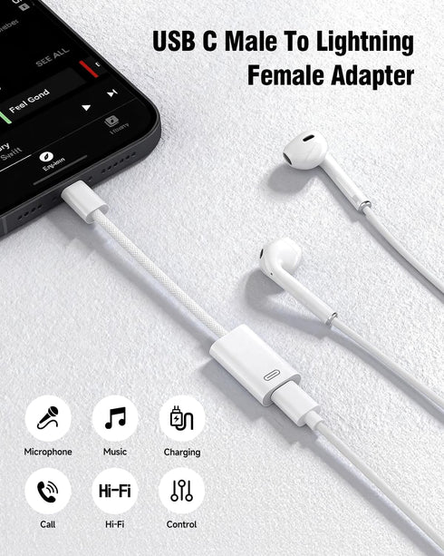 GetsISKON 17/16/15 6/5/4, USB C to Lightning Headphone Audio Adapter, Type C Male to Female Lightning Earphone