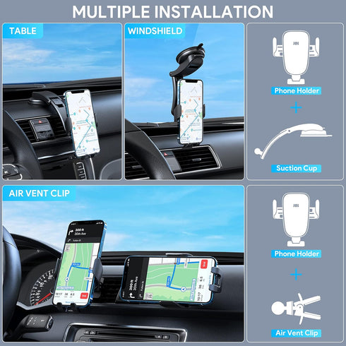 Wireless Car Charger, 15W Qi Fast Charging, Auto-Clamping Phone Mount for iPhone and Samsung