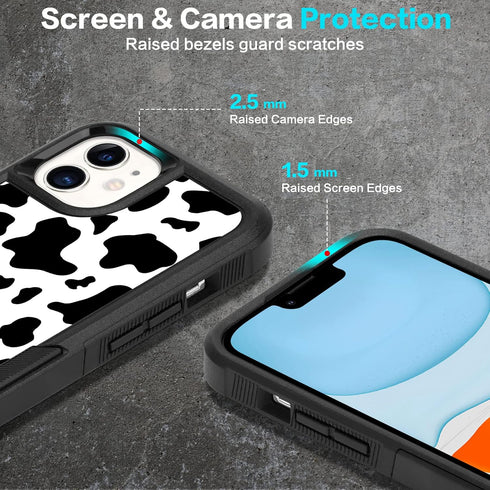 Designed for iPhone 11 Case, Heavy-Duty Slim Shockproof Protective Case for Women Girls, Cute Cow Print 6.1 Inch