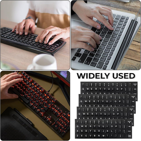 Josojoou 4PCS Keyboard Letter Stickers, Ultra-Clear Black Background with White Text Laptop Keyboard Stickers