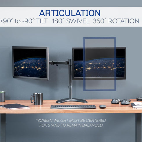 VIVO STAND-V002F Dual LED LCD Monitor Free-Standing Desk Stand for 2 Screens, Heavy-Duty Adjustable Arms