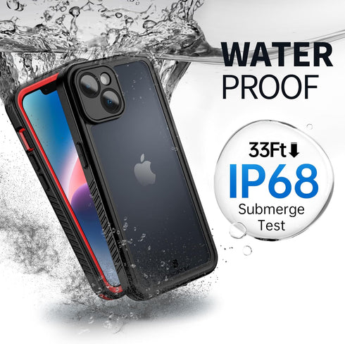 BEASTEK iPhone 14 Plus Waterproof Case, Red FSN Series, Underwater Shockproof Dustproof with Built-in Screen Protector