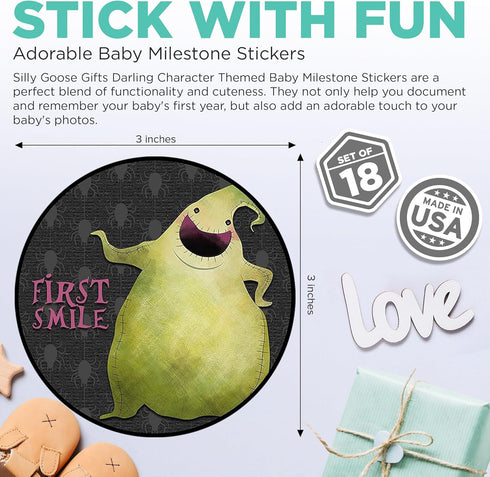 Silly Goose Gifts Little Nightmares Character Themed Baby Milestone Stickers, Set of 18 for First Year Photo Prop