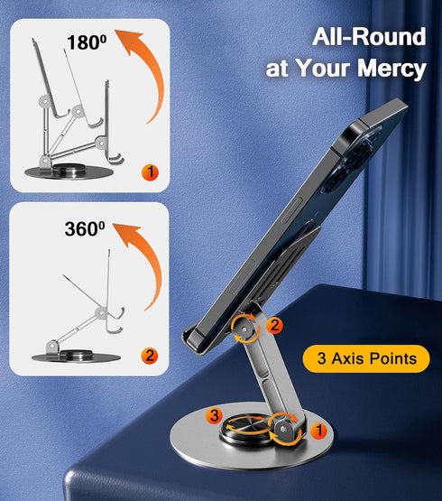 Jofnaylr Adjustable/Foldable/360 Desktop Phone Holder, Metal Cell Phone Stand for Desk, Fully Degree Rotating Phone