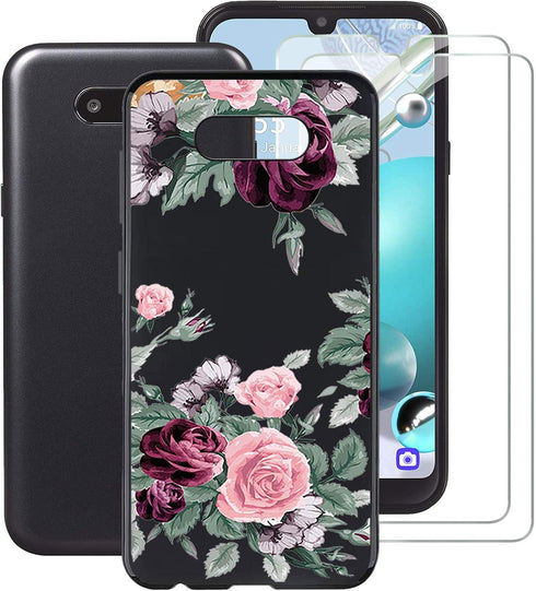 Ultra-Thin Black Soft Silicone TPU Phone Case + 2 Screen Protector for LG K31 Rebel (5.70") - Shock-Absorption Cover