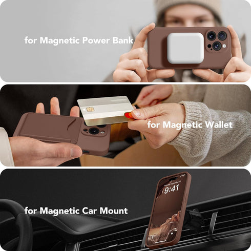 iPhone 13 Pro Max Case, Brown Silicone Shockproof, MagSafe Compatible, Full Camera Protection & 2 Screen Protectors.