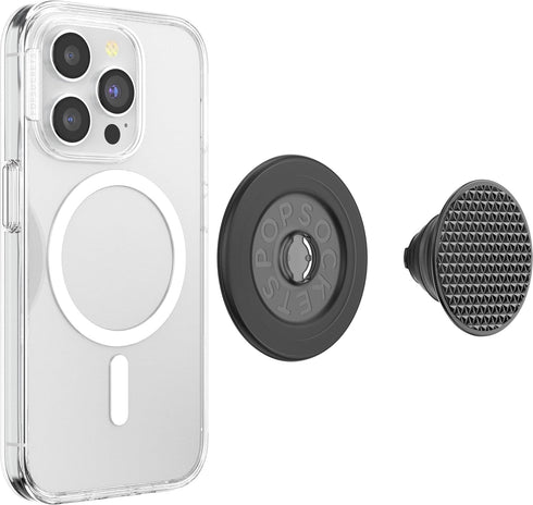 PopSockets Phone Grip Compatible with MagSafe, Phone Holder, Wireless Charging Compatible - Alum Triangle Knurled Black