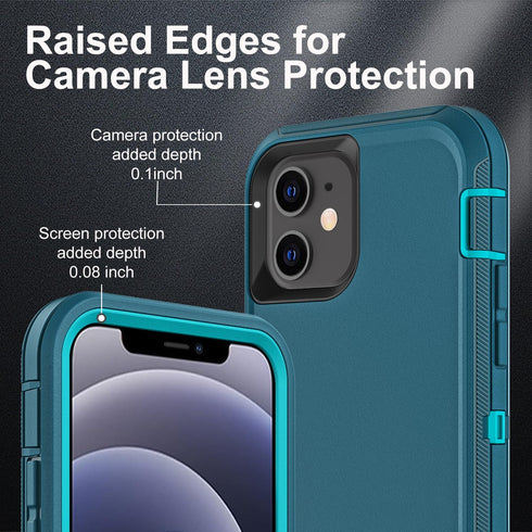 Military Grade 3 in 1 Heavy Duty Case for iPhone 12 Mini, Shockproof/Dust Proof with 2Pcs Tempered Glass Protector