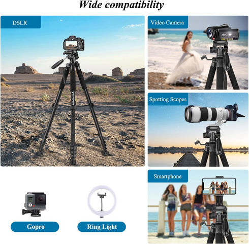 VICTIV 74” Camera Tripod, Heavy Duty Aluminum Stand for Camera and Phone, Compatible with DSLR, Carry Bag Included