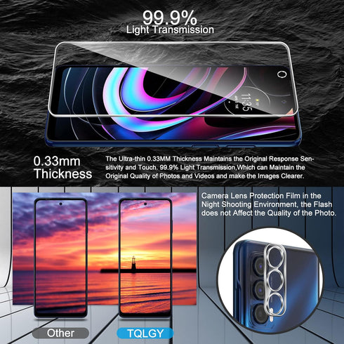 TQLGY 3 Pack Screen Protector for Motorola Edge 2021 / Motorola Edge 5G UW 2021 with Camera Lens Protector, Ultra HD