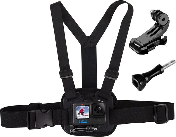 Suptig Adjustable Chest Mount Strap for GoPro Hero 12, 11, 10, 9, 8, 7, 5, 4, 3, AKASO, DJI Osmo (Black)