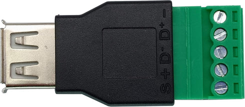USB 2.0 A Screw Terminal Block Adapter, Female to 5 Pin/Way Female Bolt Screw Shield for Charging and Data Transfer