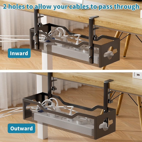 Under Desk Cable Management Tray 2 Pack, No Drill Desk Cable Organizer with Clamp for Standing Desk Wire Management