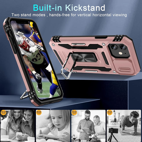 DEERLAMN iPhone 12/12 Pro Case - Rose Gold, Military Grade Shockproof, Slide Camera Cover, 2 Screen Protectors,