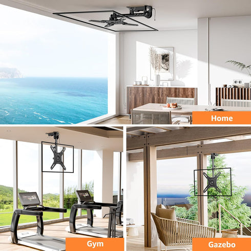 ELIVED Flip Down Ceiling TV Mount for Most 14-40 Inch TVs, Height Adjustable Full Motion Bracket 360° Swivel, Max VESA