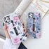 Compatible with iPhone 11 Pro Max Case, Finger Grip, 3D Embossed Pink Flowers Gray Shell Design, Rugged Shockproof Case
