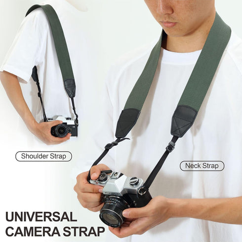 Padwa Lifestyle Dark Green Camera Strap, 2" Wide Cotton Woven Genuine Leather Head, Complimentary 2 Pcs Quick Release