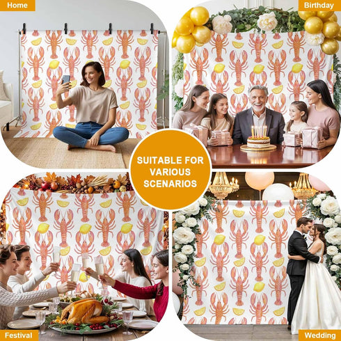 Hokiten Summer 12x8 Backdrop for Photography, Coastal Lobster Brushed Microfiber Fabric Backdrop Curtain for Photo