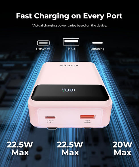 JOYFAR Pack 30000mAh 22.5W 16 15 14 13 12 11 Portable-Charger-Power-Bank Travel Essentials Battery USB C Built in Cable