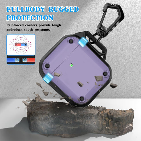 RFUNGUANGO Military Grade Anti-Fall AirPods Case Cover, Soft TPU Shock-Absorbing with Keychain and Cleaning Kit - Purple