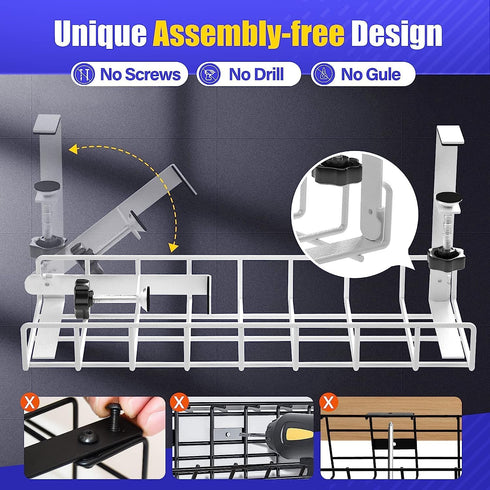 Under Desk Cable Management Tray, Xpatee Upgraded Wire Management with Clamp for Computer Cable Rack, No Damage White