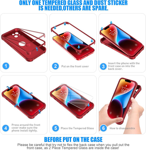 ORETECH iPhone 14 Case, 360° Shockproof Slim, Red, Military Grade Drop Test, Camera Protection & 2 Screen Protectors.