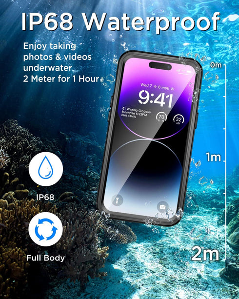 Beeasy iPhone 14 Pro Max Case (6.7") Waterproof, Compatible with MagSafe, 360 Degree Protective Outdoor Case, Black