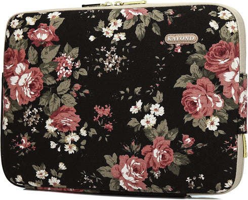 kayond Water-Resistant Canvas Laptop Sleeve, 11.6 Inch, Black C Rose