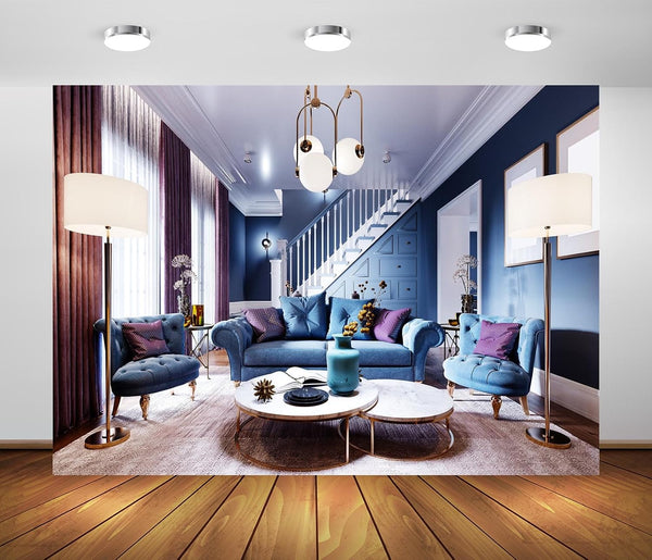 BELECO 5x3ft Fabric Luxury Living Room Backdrop Modern House Interior Cozy Sofa Window