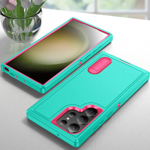 for Galaxy S24 Ultra Case, 3-Layer Military Grade Shockproof Silicone Cover with Kickstand for Samsung Galaxy S24 Ultra