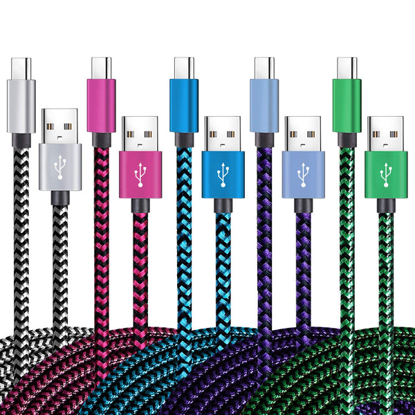 Fast Charging USB Type C Cable 5 Pack (6Ft 3A) - Tpc001 Braided C Charger for Samsung S10e, Note 9, S9, S8 Plus, A80,