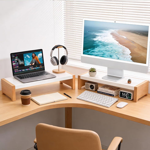 40LB ARCOBIS Monitor Stand Riser, White Metal & Wood Computer Monitor Stand Riser for Desk, Max Load Capacity
