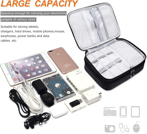 Electronic Bag Travel Cable Accessories Bag, Waterproof Double Layer Electronics Organizer, Portable Storage Case for