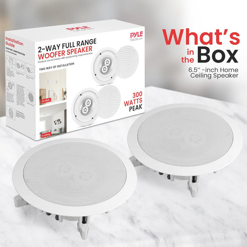 Pyle 6.5 Inch 300W Home Audio In Ceiling Marine Grade Waterproof Speaker, 8 Ohm, with 60Hz to 22kHz Frequency Response,