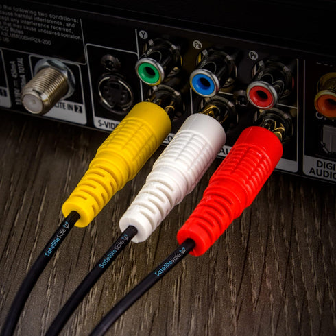 SatelliteSale 3 Male to 3 Male RCA Audio Video AV Composite Cable, Universal Wire PVC Black Cord, 3 feet