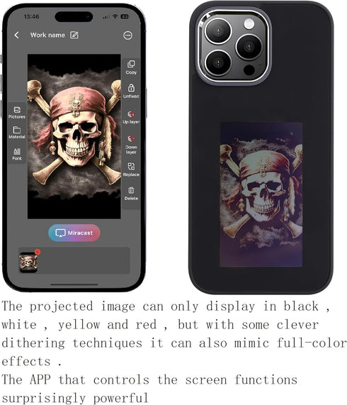 DIY E-Ink Phone Case for iPhone 15 Pro Max, Smart Photo Rear Projection, Instantly Display Photos on Black Ink Screen