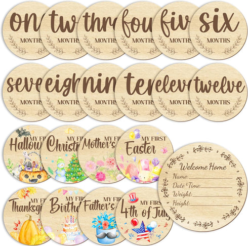 Glodecart 11PCS Baby Monthly Milestone for Photo Props, Wooden Double Sided Monthly Milestone