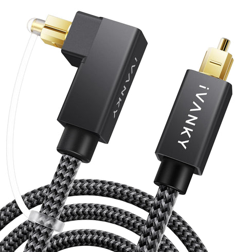 IVANKY Right Angle Optical Audio Cable, 10ft/3M 24K Gold-Plated 90 Degree Toslink