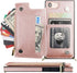 Bocasal Crossbody Wallet Case for iPhone SE 2022/SE 2020/7/8, Shockproof Purse Cover with Card Holder, Rose Gold