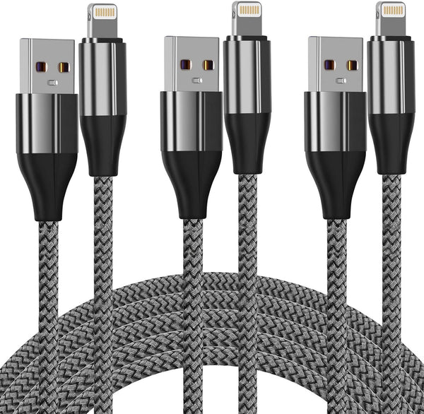 10ft iPhone Charger Cable (3 Pack) - MFi Certified Nylon Braided Lightning USB for iPhone 11/Pro/X/Xs Max/XR/8 Plus/7