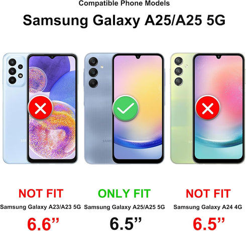 for Samsung Galaxy A25 5G Phone Case with Slide Camera Cover & Screen Protector*2, Samsung A25 5G Case Build in 360° Rotating Ring Kickstand, Military Grade Protective for A25 Case, Black