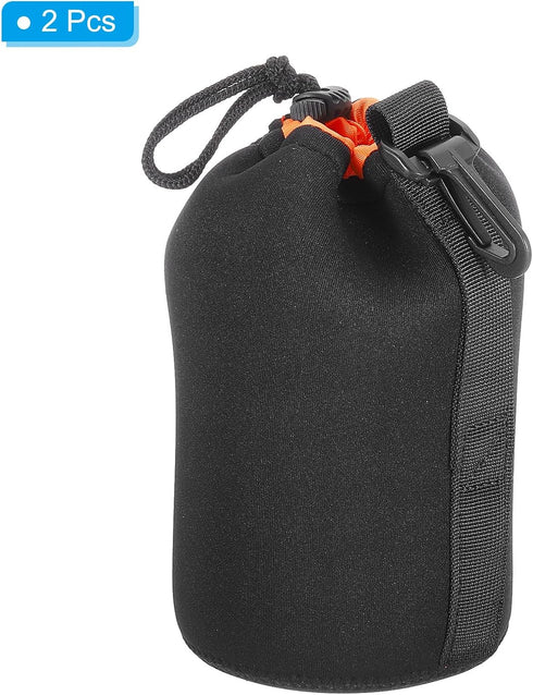 PATIKIL 2 Pcs Camera Lens Bag, 3.9" ID x 7.1" H Drawstring Pouch with Thick Neoprene for DSLR Camera Lens