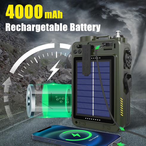 Emergency Crank Radio - Emgykit 4000mAh AM/FM/WB/SW/NOAA Weather Radio with Bluetooth, Flashlight, SOS Alarm