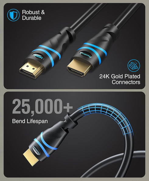 4K 6FT- 3 Pack, (8K 60Hz 2.3, 48Gbps) BlueRigger HDMI Cable HDR, HDCP High Speed