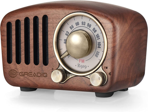 Vintage Greadio Walnut Wood Bluetooth Speaker - Retro Style Radio with Bass Enhancement, Bluetooth 5.0, MP3 & FM
