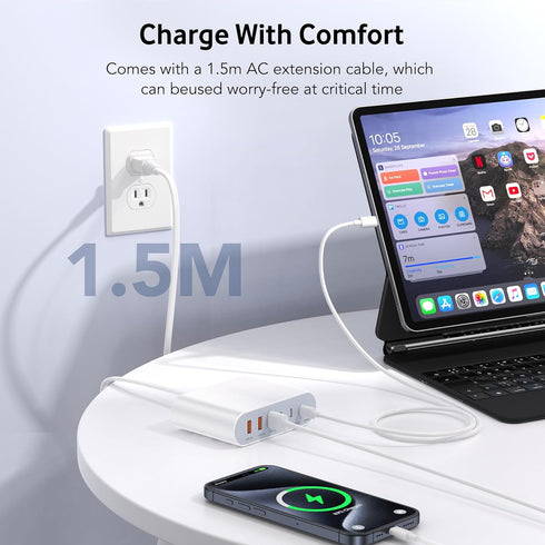 100W USB C Fast Charger Block, Compact GaN 6 Port PD USB C & QC USB A Wall Charger, Type C Charging Station Hub for