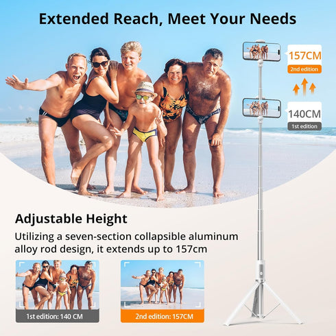 ATUMTEK 62" Selfie Stick Tripod, Extendable Aluminum Tripod with Bluetooth Remote for iPhone and Android